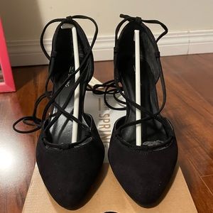 Call It Spring Black Suede Lace Up Heels